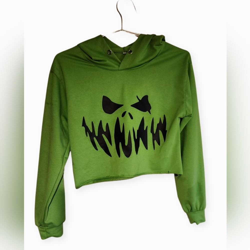 Halloween crop hoodie lime green